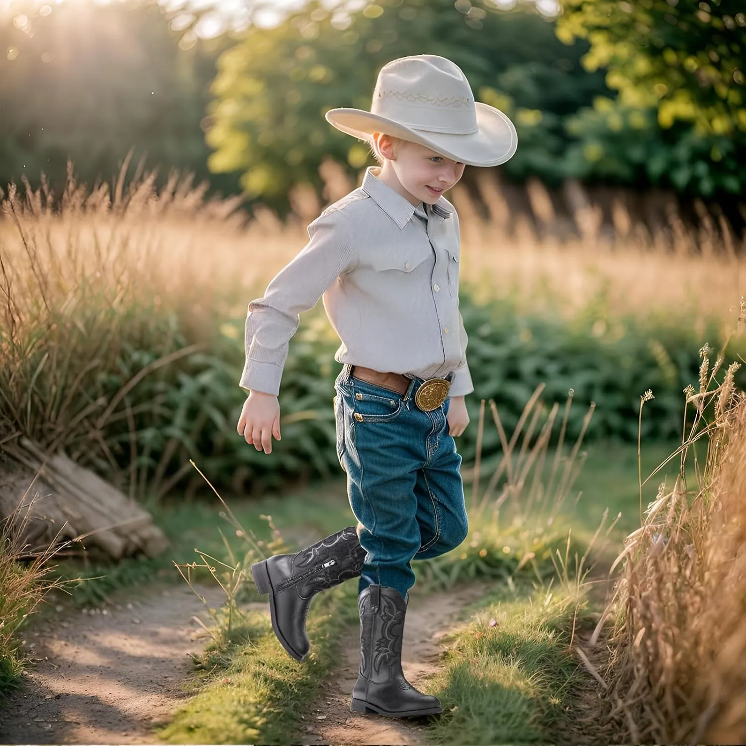 IUV Cowgirl Boots Cowboy Boots For Girls Boys Kids Toddler Fashion Western Boots Mid Calf Riding Shoes