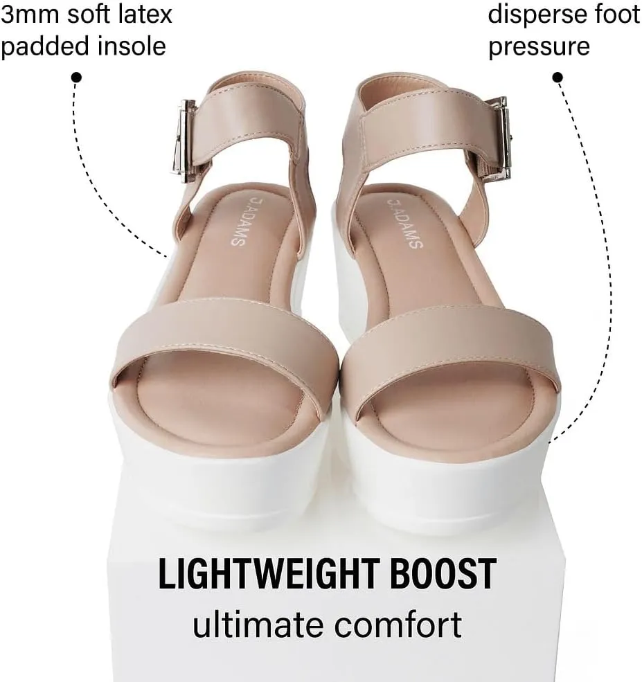 J.Adams Surf Platform Sandals – Women's Open Toe Chunky Low Mid Heel Wide Summer Block Flatform Espadrille Wedge – Comfortable Casual Walking Vegan Jelly Flat Shoes with Adjustable Ankle Strap and Lug Sole