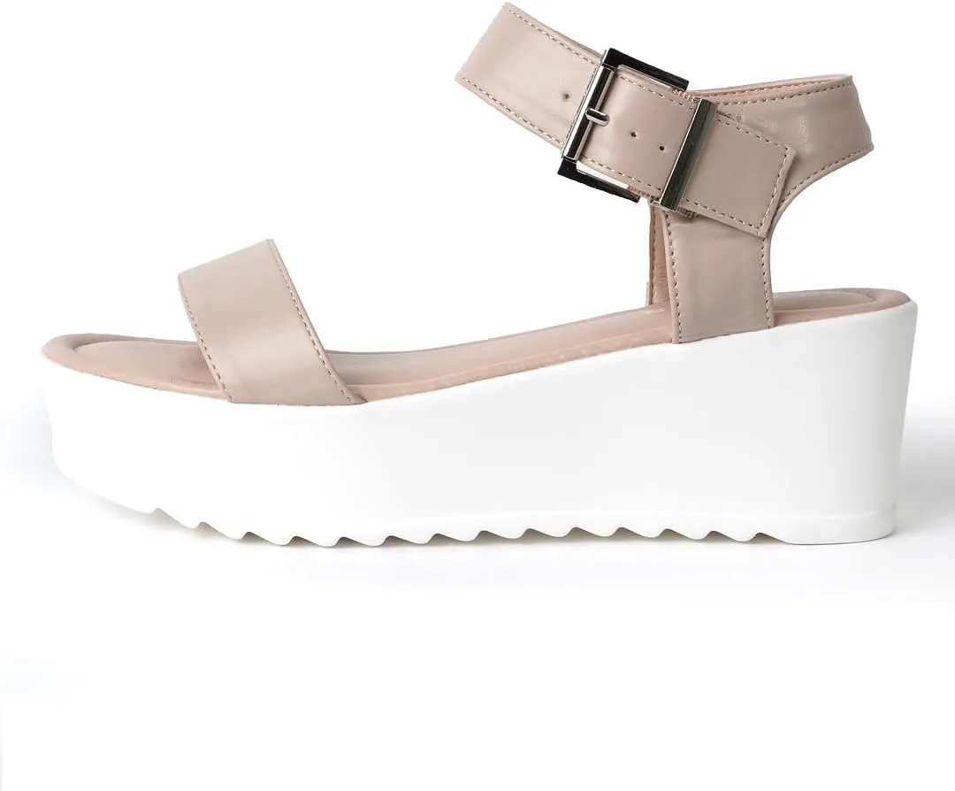 J.Adams Surf Platform Sandals – Women's Open Toe Chunky Low Mid Heel Wide Summer Block Flatform Espadrille Wedge – Comfortable Casual Walking Vegan Jelly Flat Shoes with Adjustable Ankle Strap and Lug Sole
