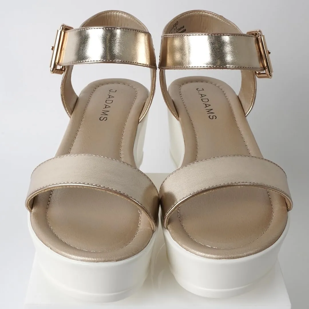 J.Adams Surf Platform Sandals – Women's Open Toe Chunky Low Mid Heel Wide Summer Block Flatform Espadrille Wedge – Comfortable Casual Walking Vegan Jelly Flat Shoes with Adjustable Ankle Strap and Lug Sole