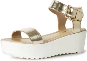 J.Adams Surf Platform Sandals – Women's Open Toe Chunky Low Mid Heel Wide Summer Block Flatform Espadrille Wedge – Comfortable Casual Walking Vegan Jelly Flat Shoes with Adjustable Ankle Strap and Lug Sole