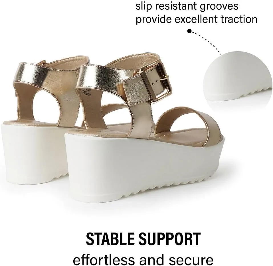 J.Adams Surf Platform Sandals – Women's Open Toe Chunky Low Mid Heel Wide Summer Block Flatform Espadrille Wedge – Comfortable Casual Walking Vegan Jelly Flat Shoes with Adjustable Ankle Strap and Lug Sole
