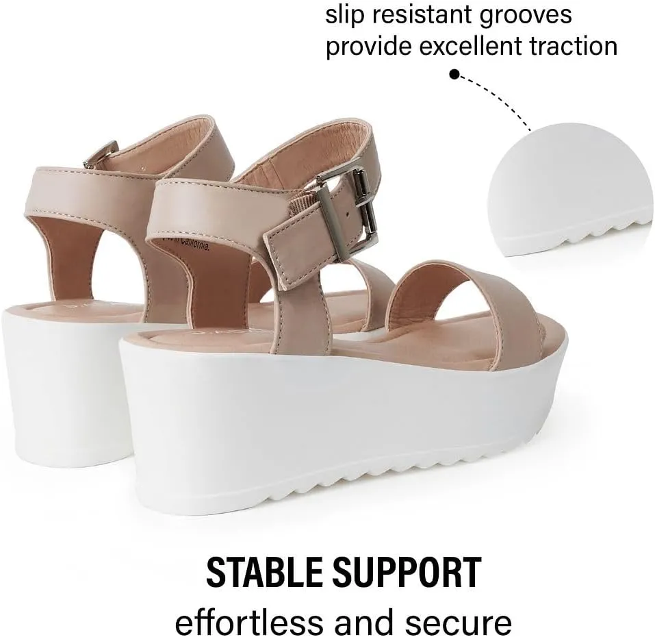 J.Adams Surf Platform Sandals – Women's Open Toe Chunky Low Mid Heel Wide Summer Block Flatform Espadrille Wedge – Comfortable Casual Walking Vegan Jelly Flat Shoes with Adjustable Ankle Strap and Lug Sole