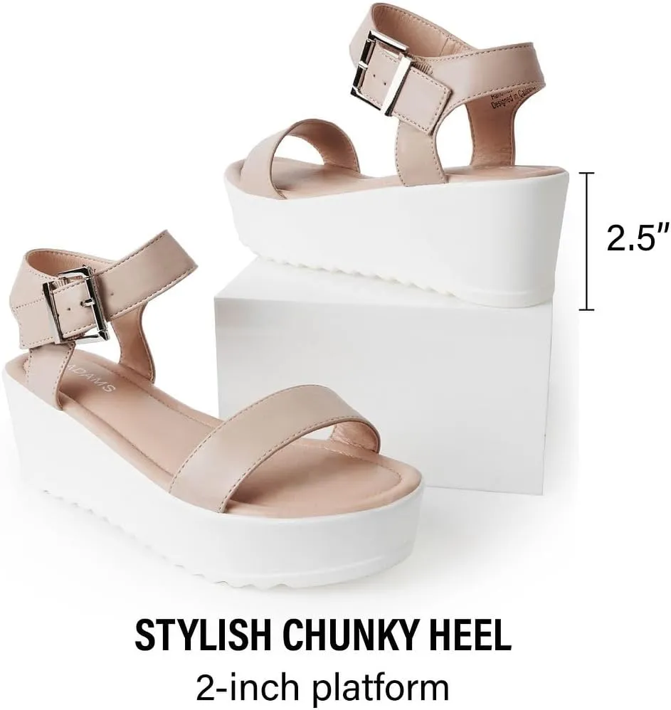 J.Adams Surf Platform Sandals – Women's Open Toe Chunky Low Mid Heel Wide Summer Block Flatform Espadrille Wedge – Comfortable Casual Walking Vegan Jelly Flat Shoes with Adjustable Ankle Strap and Lug Sole