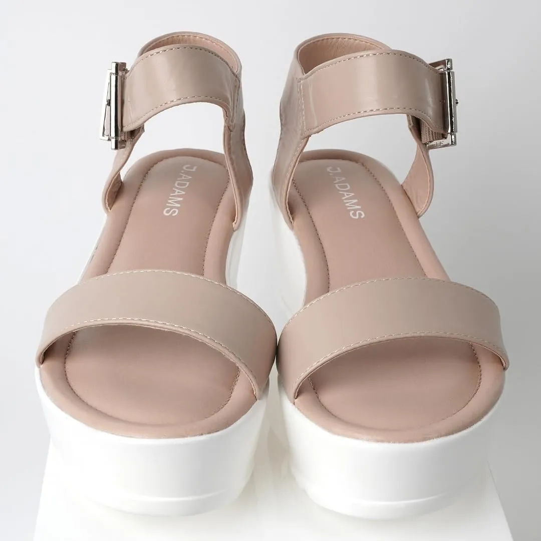 J.Adams Surf Platform Sandals – Women's Open Toe Chunky Low Mid Heel Wide Summer Block Flatform Espadrille Wedge – Comfortable Casual Walking Vegan Jelly Flat Shoes with Adjustable Ankle Strap and Lug Sole