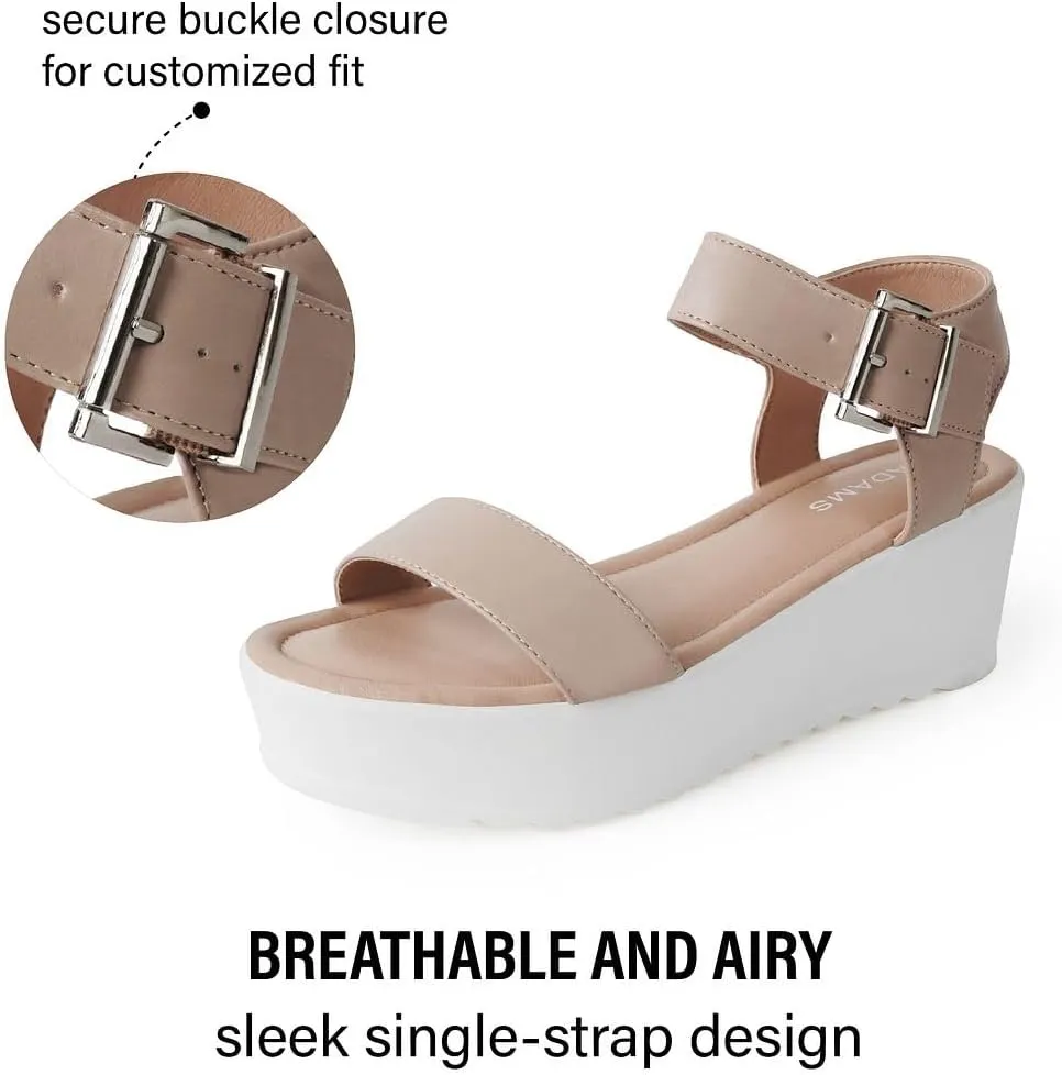 J.Adams Surf Platform Sandals – Women's Open Toe Chunky Low Mid Heel Wide Summer Block Flatform Espadrille Wedge – Comfortable Casual Walking Vegan Jelly Flat Shoes with Adjustable Ankle Strap and Lug Sole