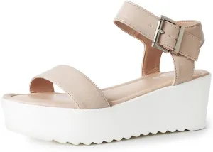 J.Adams Surf Platform Sandals – Women's Open Toe Chunky Low Mid Heel Wide Summer Block Flatform Espadrille Wedge – Comfortable Casual Walking Vegan Jelly Flat Shoes with Adjustable Ankle Strap and Lug Sole