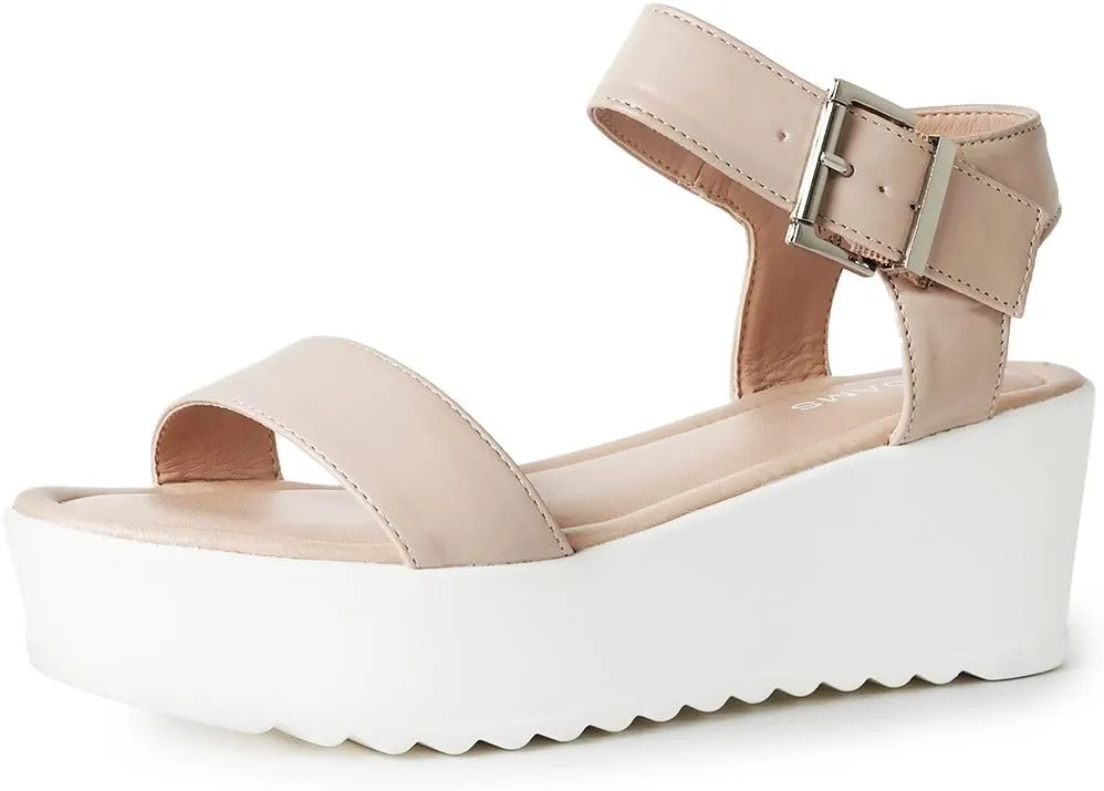 J.Adams Surf Platform Sandals – Women's Open Toe Chunky Low Mid Heel Wide Summer Block Flatform Espadrille Wedge – Comfortable Casual Walking Vegan Jelly Flat Shoes with Adjustable Ankle Strap and Lug Sole