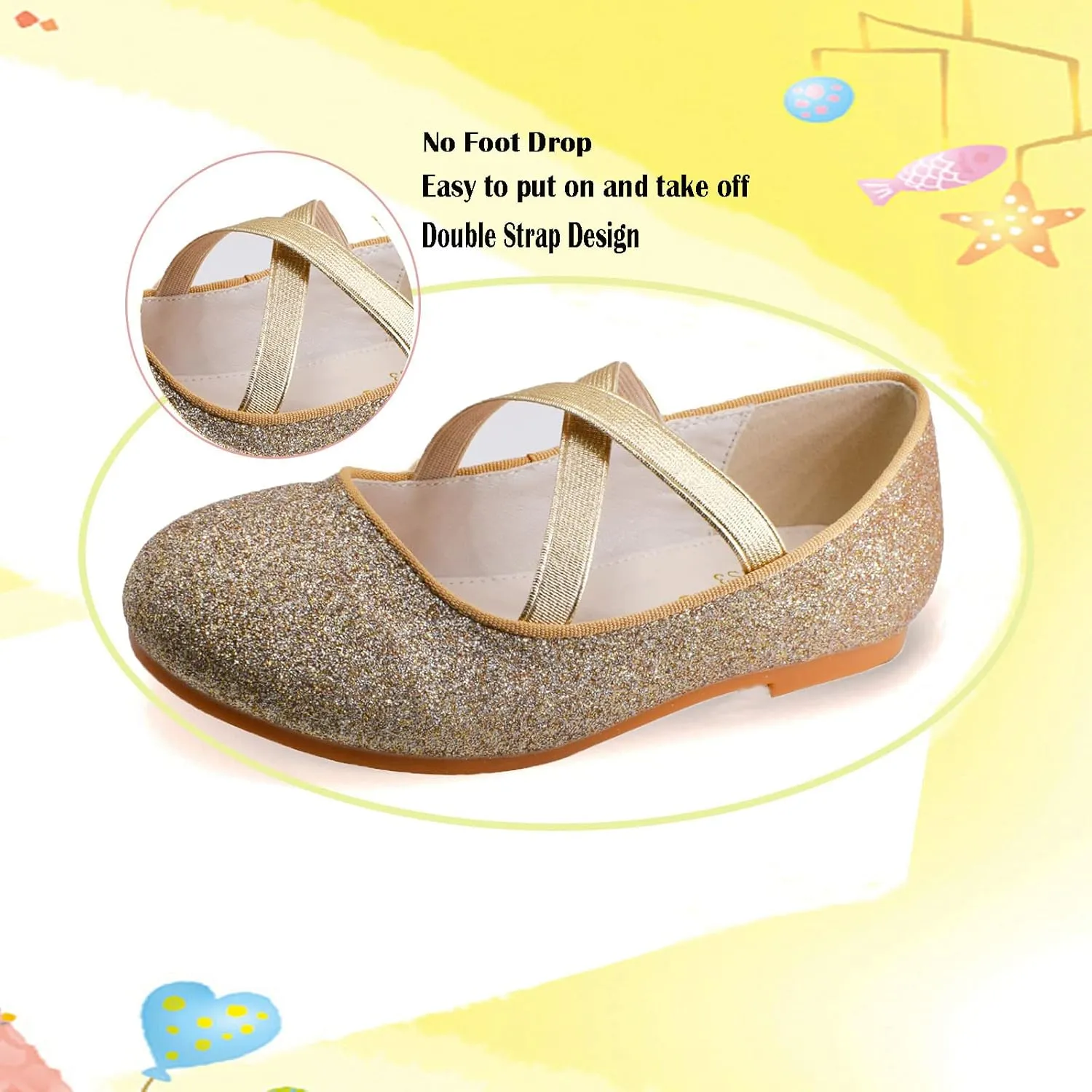 JBTNBX Girl Ballet Flats Mary Jane Shoes Dress Shoes Glitter School Party Dress Princess Wedding Shoes (Little Kid/Big Kids)