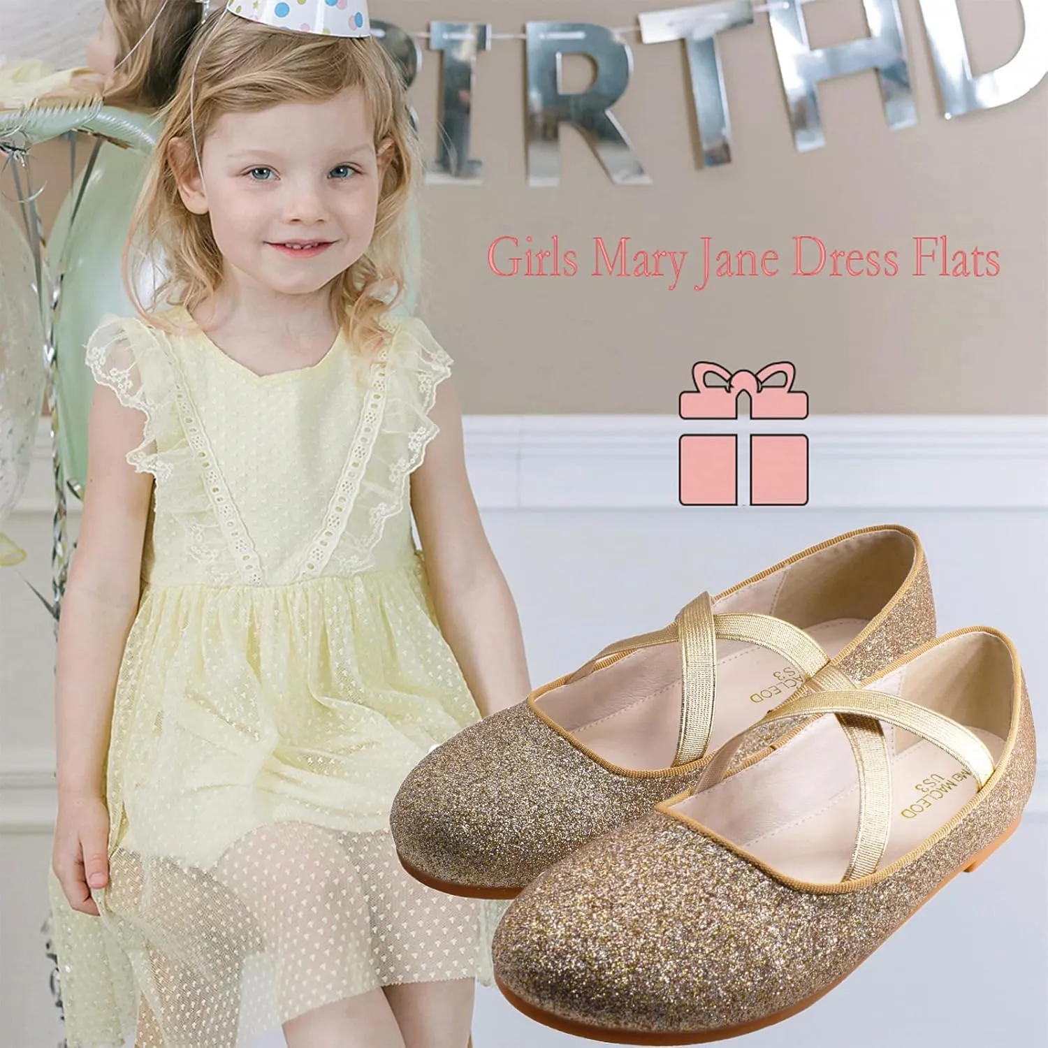 JBTNBX Girl Ballet Flats Mary Jane Shoes Dress Shoes Glitter School Party Dress Princess Wedding Shoes (Little Kid/Big Kids)