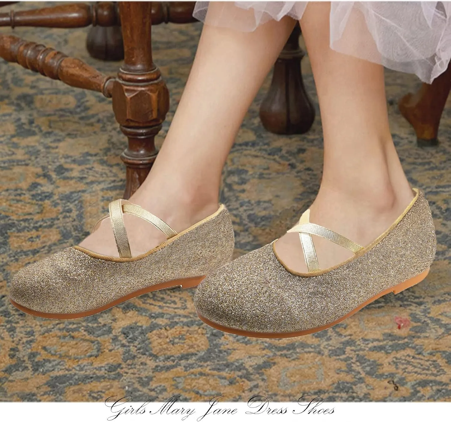 JBTNBX Girl Ballet Flats Mary Jane Shoes Dress Shoes Glitter School Party Dress Princess Wedding Shoes (Little Kid/Big Kids)
