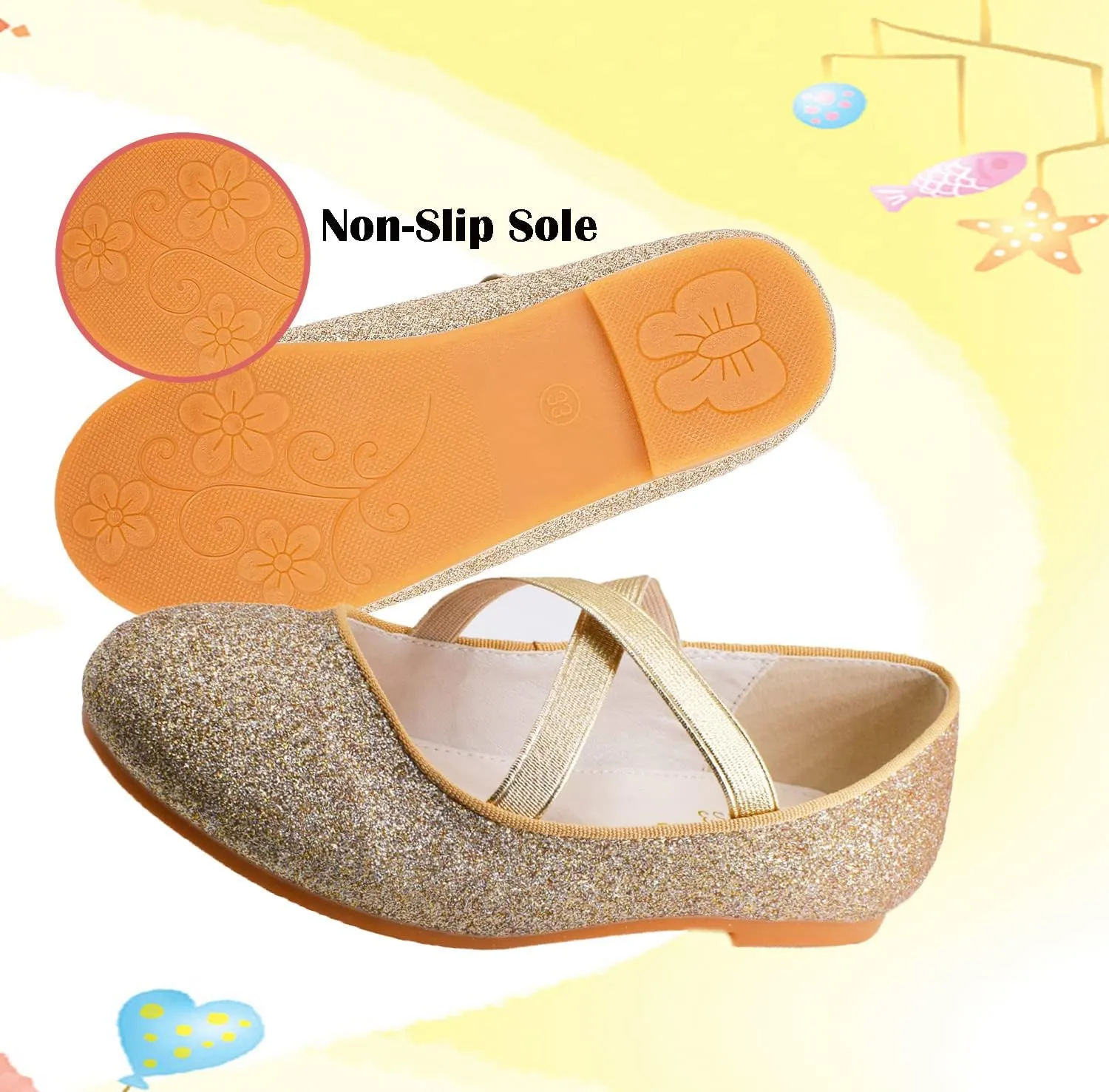 JBTNBX Girl Ballet Flats Mary Jane Shoes Dress Shoes Glitter School Party Dress Princess Wedding Shoes (Little Kid/Big Kids)