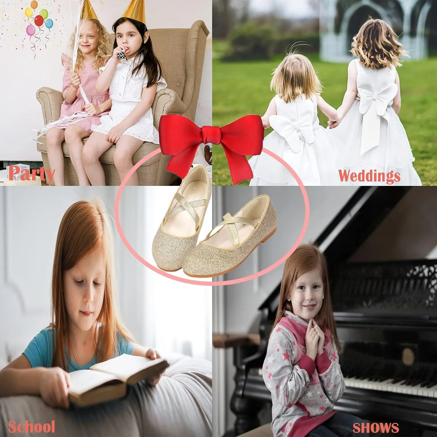 JBTNBX Girl Ballet Flats Mary Jane Shoes Dress Shoes Glitter School Party Dress Princess Wedding Shoes (Little Kid/Big Kids)