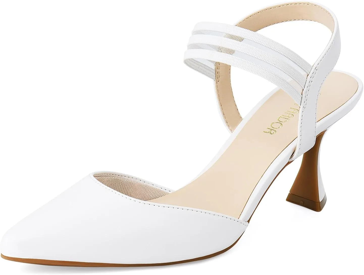 JENN ARDOR Women's Closed Toe Kitten Heels Slingback Pumps Elastic Ankle Strap Sandals Pointed Toe Wedding Prom Dress Shoes