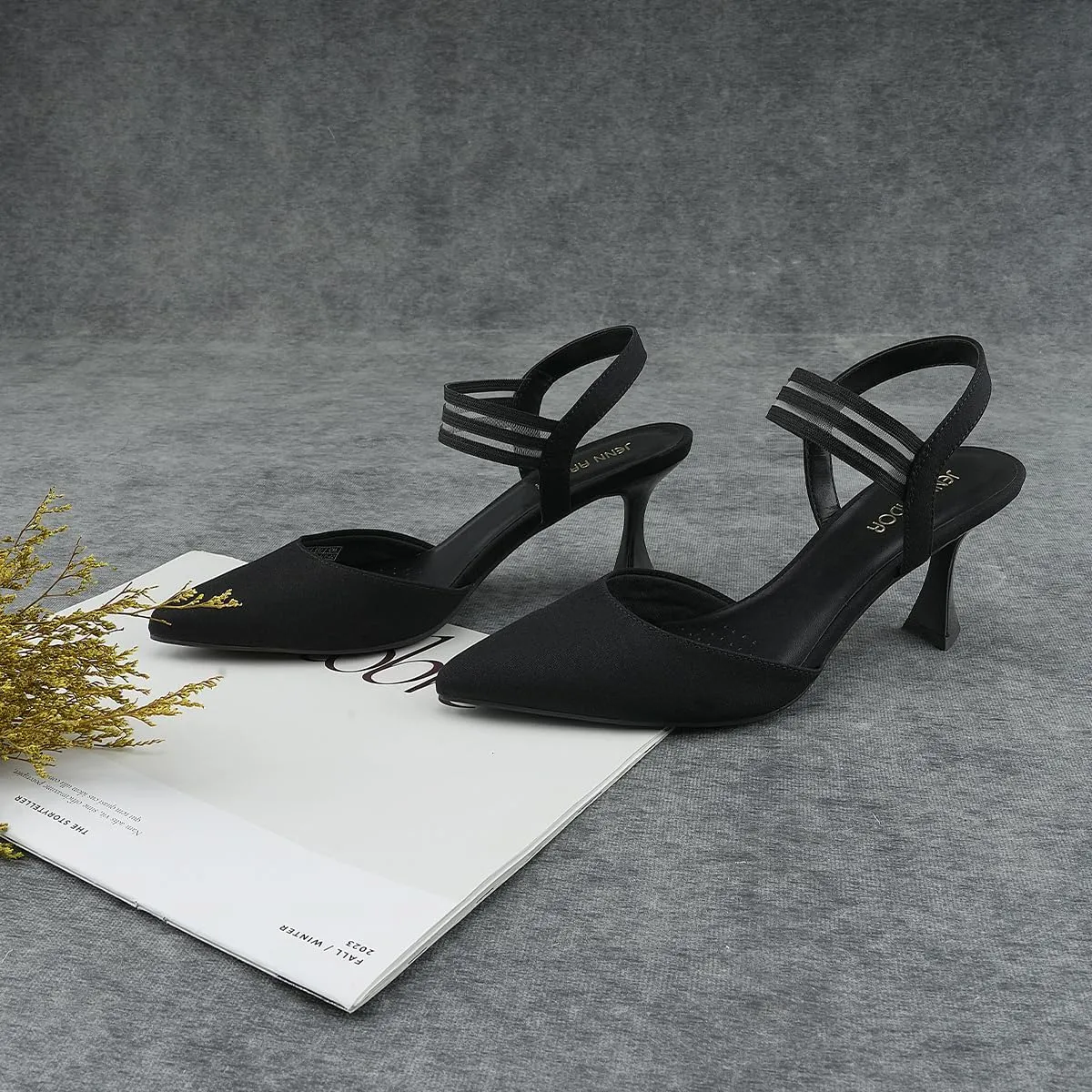 JENN ARDOR Women's Closed Toe Kitten Heels Slingback Pumps Elastic Ankle Strap Sandals Pointed Toe Wedding Prom Dress Shoes