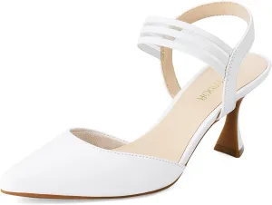 JENN ARDOR Women's Closed Toe Kitten Heels Slingback Pumps Elastic Ankle Strap Sandals Pointed Toe Wedding Prom Dress Shoes