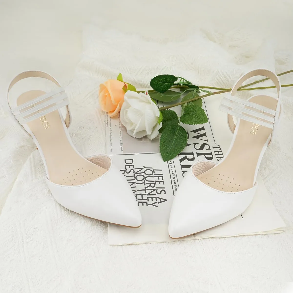 JENN ARDOR Women's Closed Toe Kitten Heels Slingback Pumps Elastic Ankle Strap Sandals Pointed Toe Wedding Prom Dress Shoes
