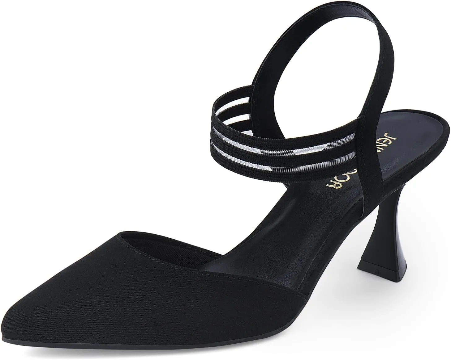 JENN ARDOR Women's Closed Toe Kitten Heels Slingback Pumps Elastic Ankle Strap Sandals Pointed Toe Wedding Prom Dress Shoes