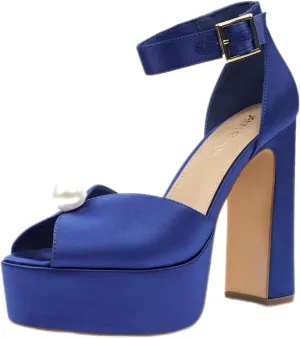 JENN ARDOR Womens Open Toe Pearl Platform Heels for Women Chunky Buckle Ankle Strap Wedding Heeled Sandals Dress Evening Bride Bridal Shoes