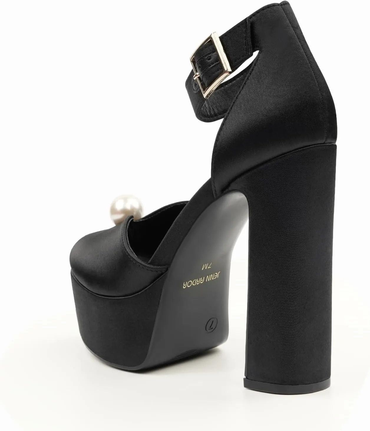 JENN ARDOR Womens Open Toe Pearl Platform Heels for Women Chunky Buckle Ankle Strap Wedding Heeled Sandals Dress Evening Bride Bridal Shoes
