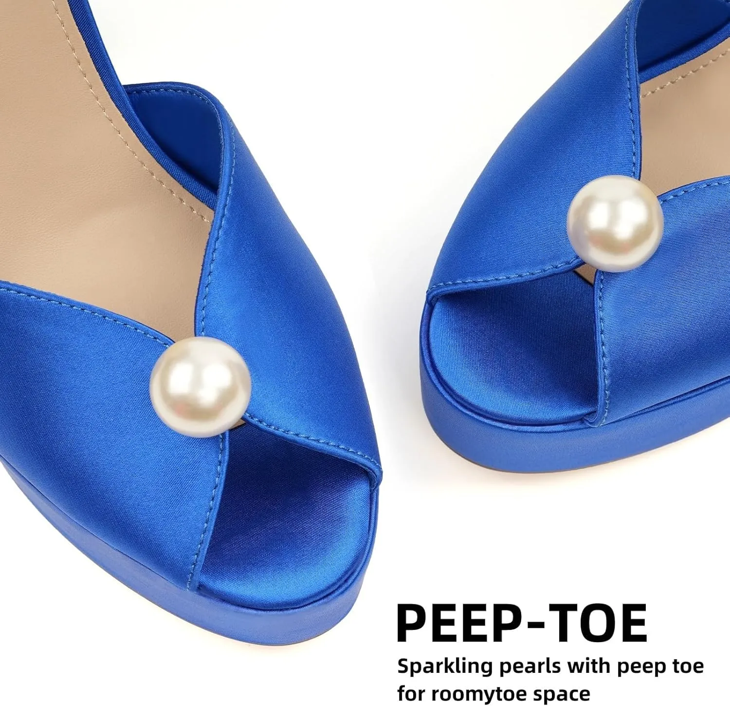 JENN ARDOR Womens Open Toe Pearl Platform Heels for Women Chunky Buckle Ankle Strap Wedding Heeled Sandals Dress Evening Bride Bridal Shoes