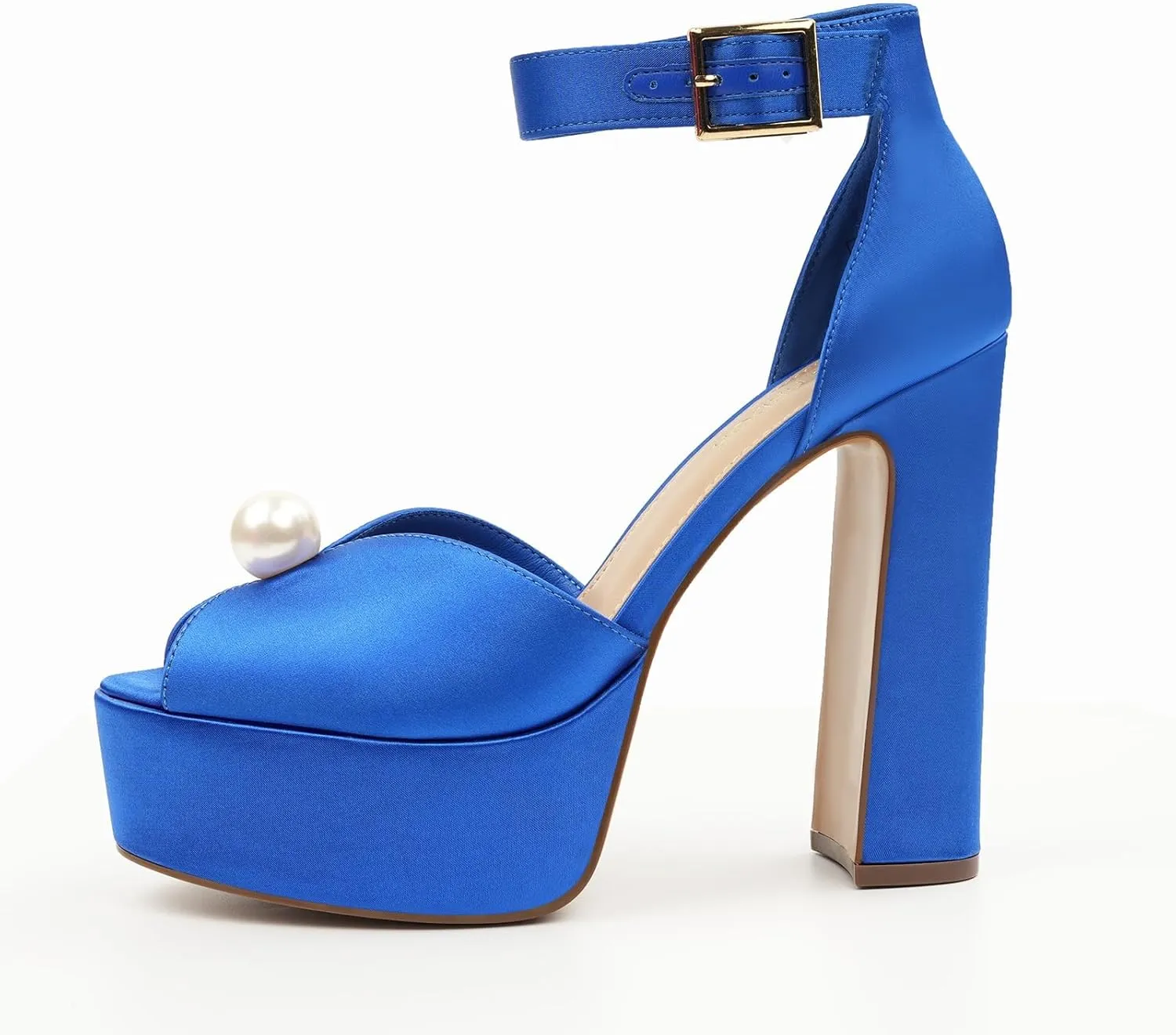 JENN ARDOR Womens Open Toe Pearl Platform Heels for Women Chunky Buckle Ankle Strap Wedding Heeled Sandals Dress Evening Bride Bridal Shoes