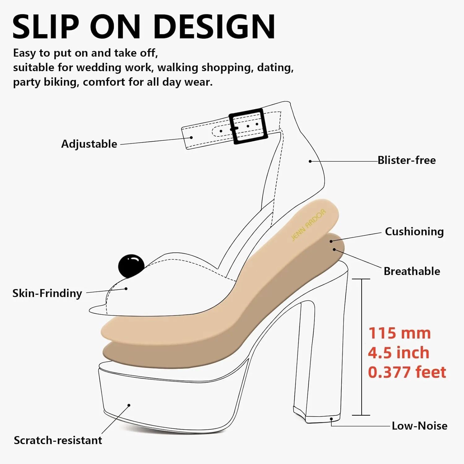 JENN ARDOR Womens Open Toe Pearl Platform Heels for Women Chunky Buckle Ankle Strap Wedding Heeled Sandals Dress Evening Bride Bridal Shoes