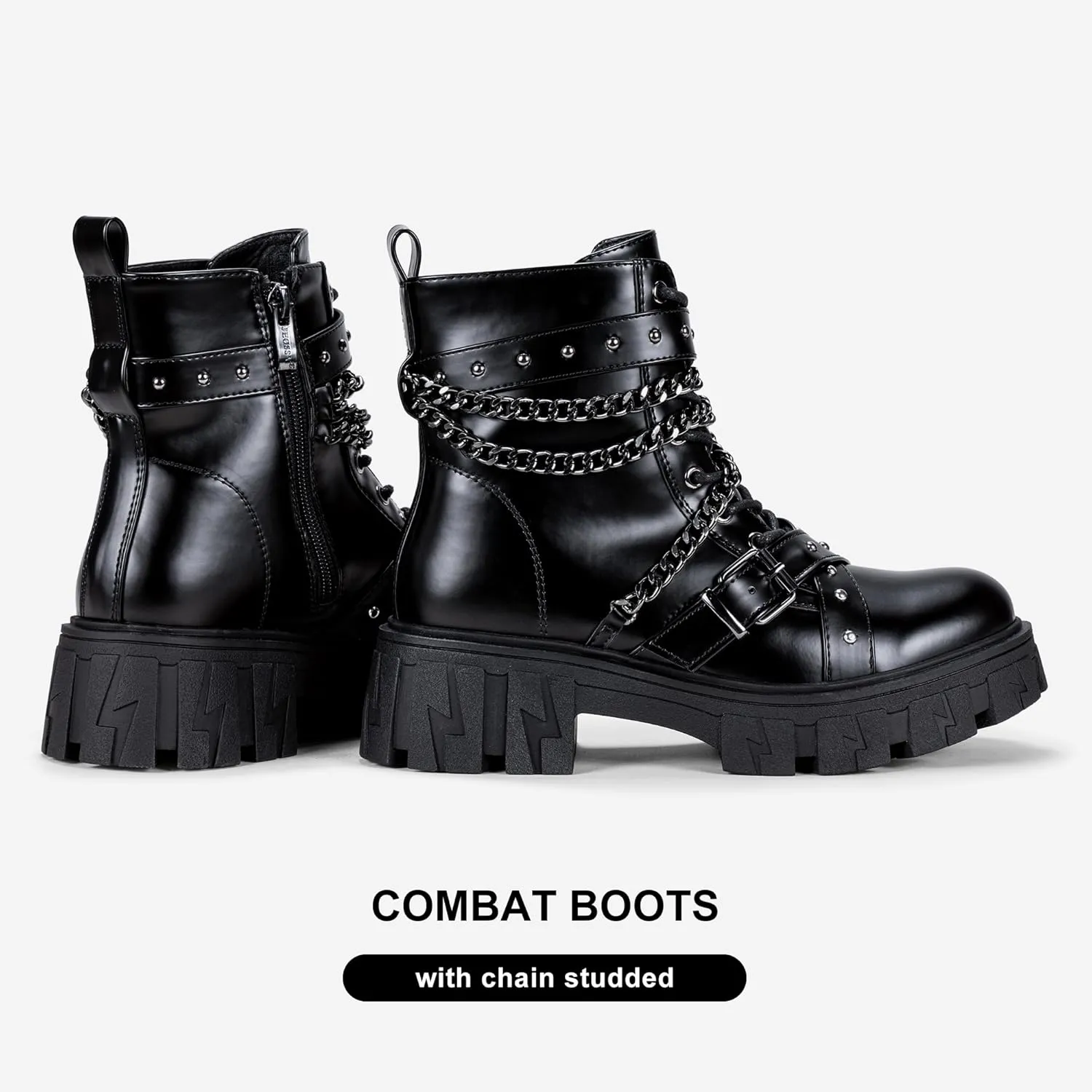 Jeossy Women's 9620 Chelsea Combat Boots, Platform Ankle Boots Chunky Heel, Fashion Lug Sole Slip on Booties with Elastic Band