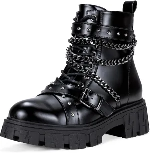Jeossy Women's 9620 Chelsea Combat Boots, Platform Ankle Boots Chunky Heel, Fashion Lug Sole Slip on Booties with Elastic Band