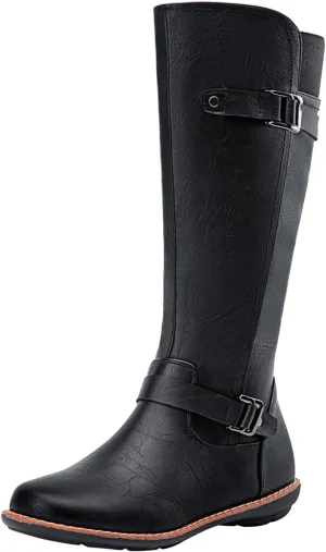 Jeossy Women's 9655 Knee High Boots Flat Riding Boots Buckle Tall Boots with Zipper for Women