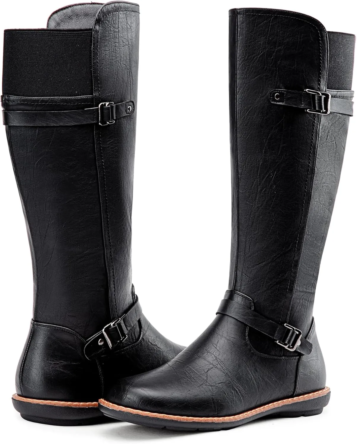 Jeossy Women's 9655 Knee High Boots Flat Riding Boots Buckle Tall Boots with Zipper for Women