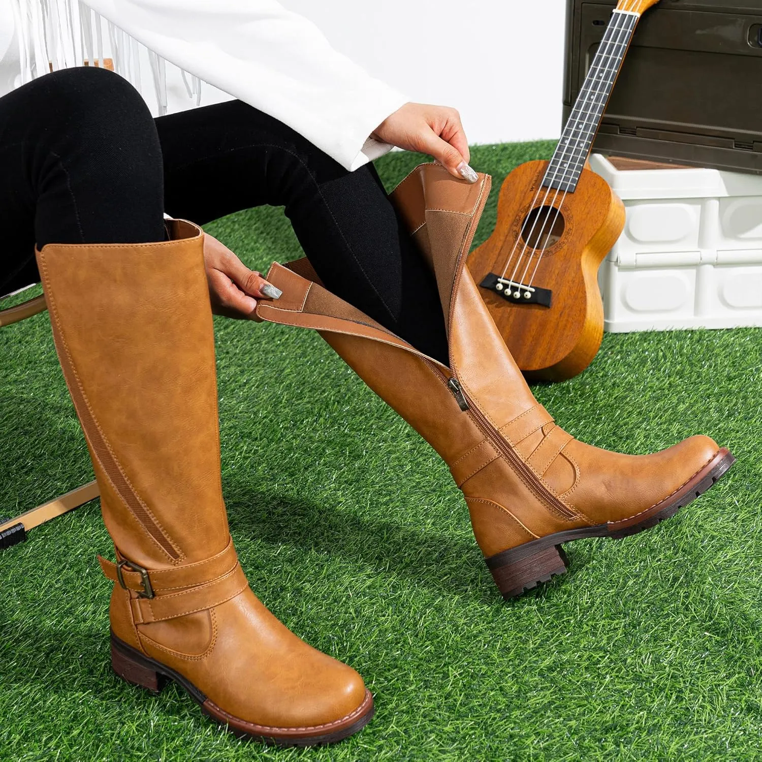 Jeossy Women's 9659 Knee High Boots, Riding Horse Tall Boots with Elastic Band and Side Zipper