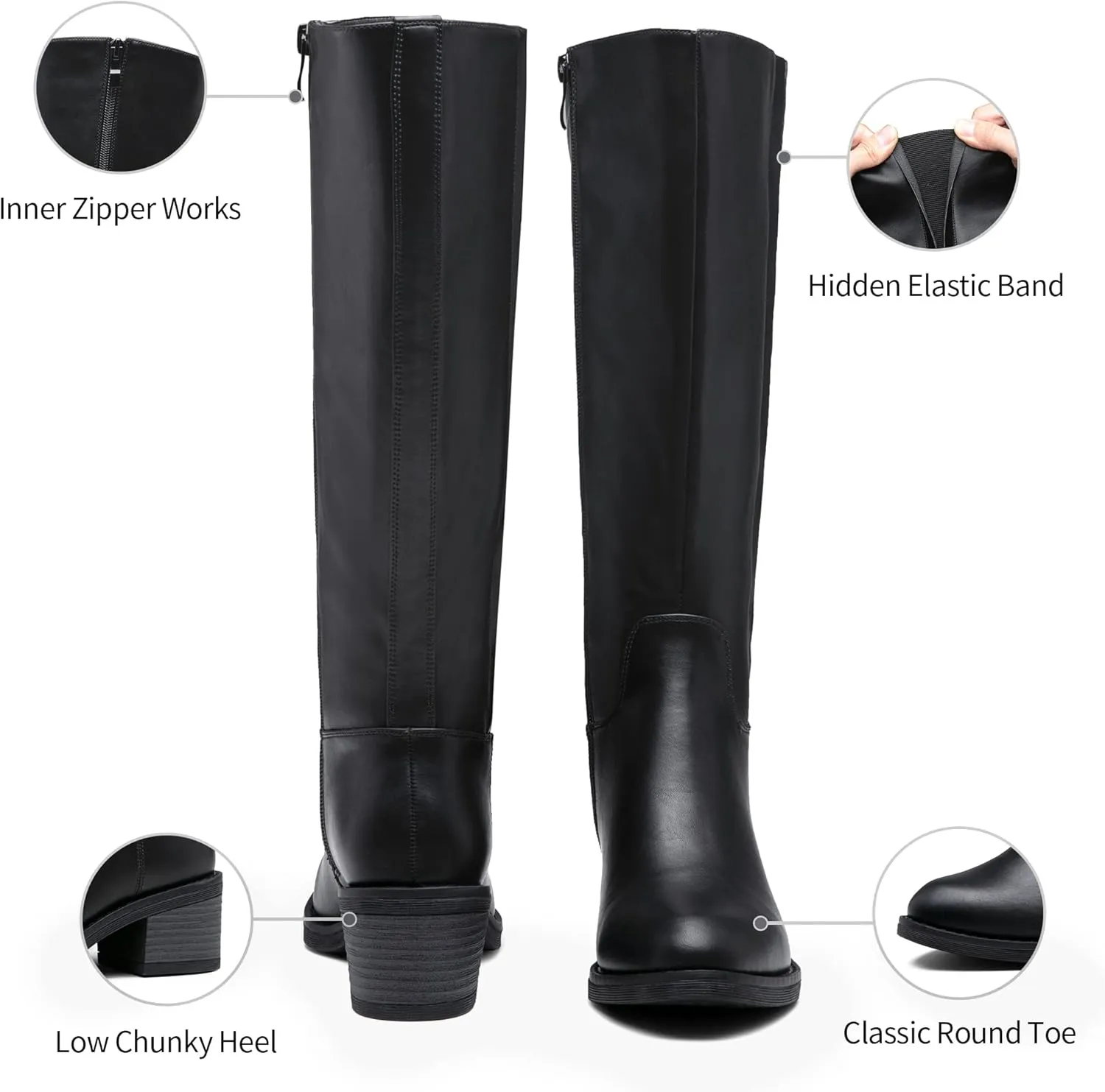 Jeossy Women's 9661 Knee High Boots, Fashion Riding Boots with Inside Zipper and Side Hidden Elastic Band