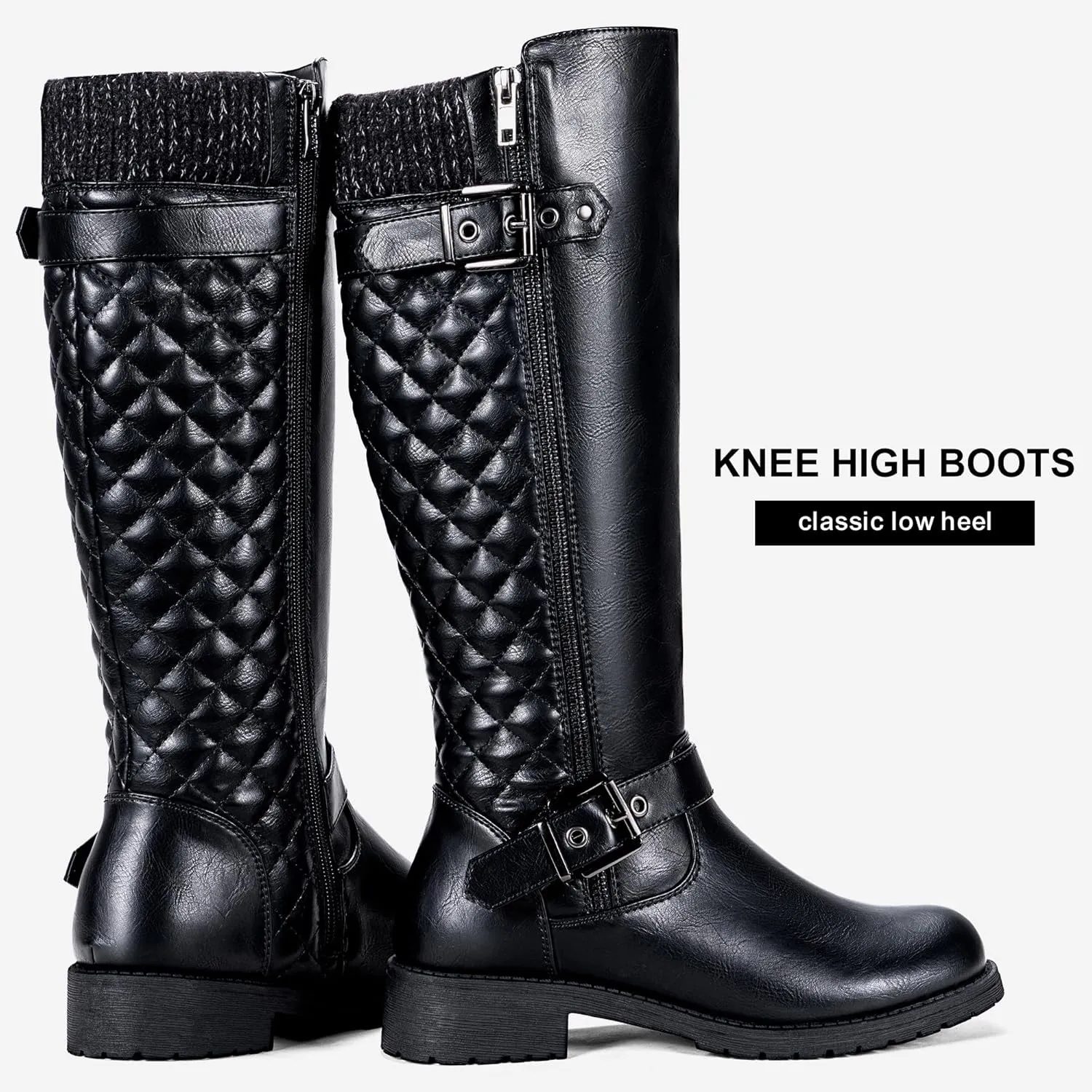Jeossy Women's Knee High Riding Tall Boots, Comfortable with Metal Buckle and Zipper Boots with Wide Calf