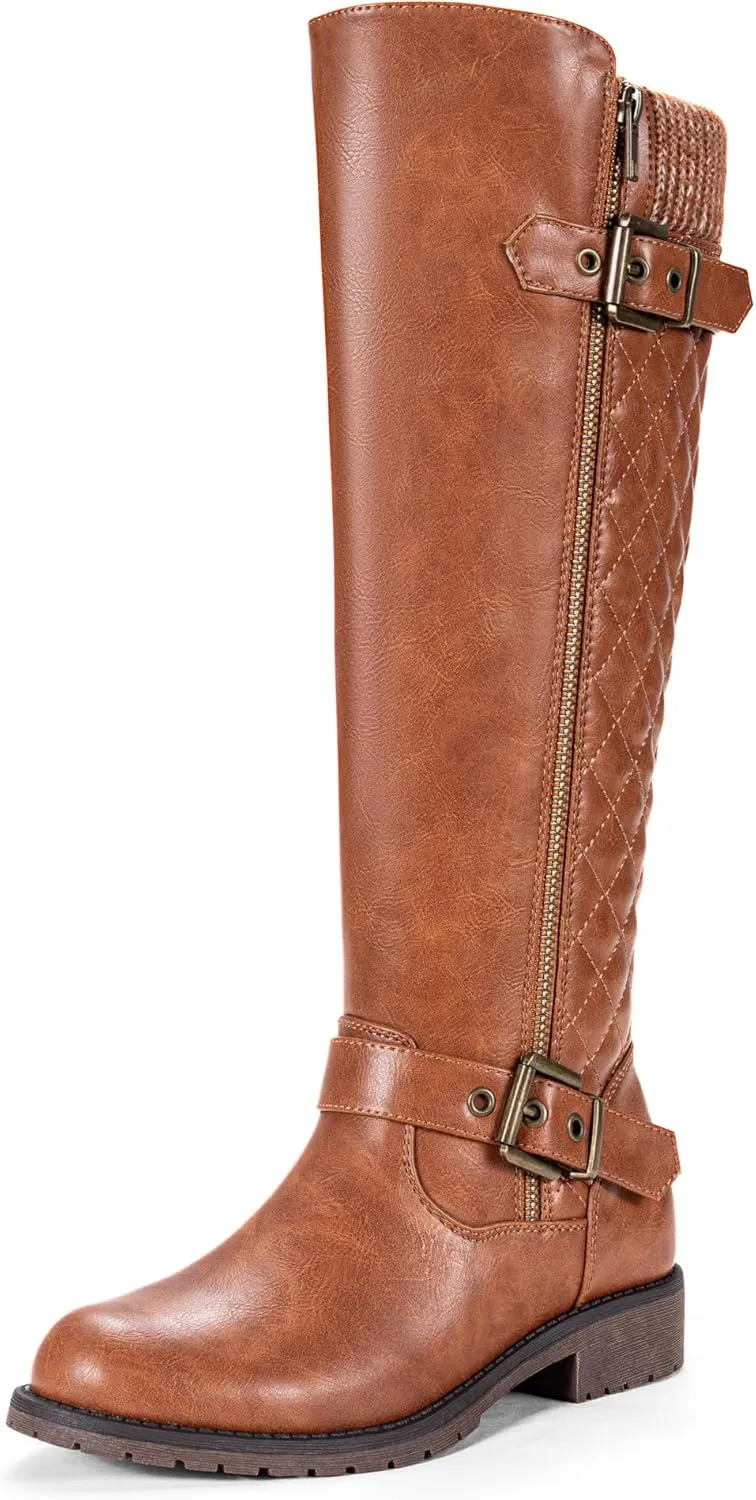 Jeossy Women's Knee High Riding Tall Boots, Comfortable with Metal Buckle and Zipper Boots with Wide Calf