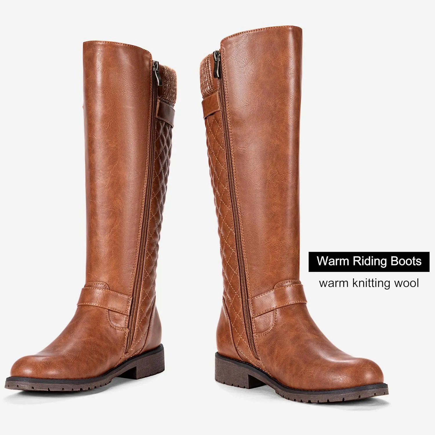 Jeossy Women's Knee High Riding Tall Boots, Comfortable with Metal Buckle and Zipper Boots with Wide Calf