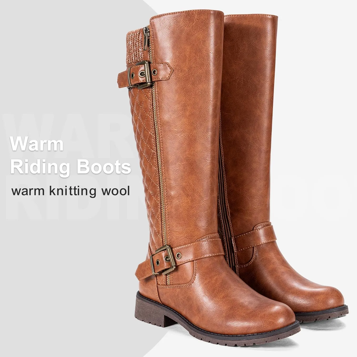 Jeossy Women's Knee High Riding Tall Boots, Comfortable with Metal Buckle and Zipper Boots with Wide Calf