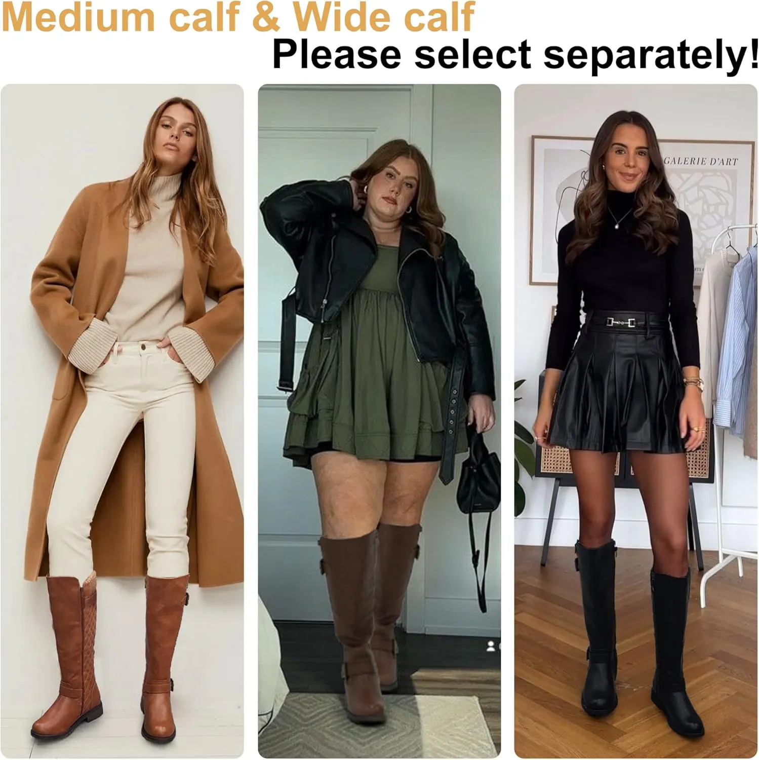Jeossy Women's Knee High Riding Tall Boots, Comfortable with Metal Buckle and Zipper Boots with Wide Calf