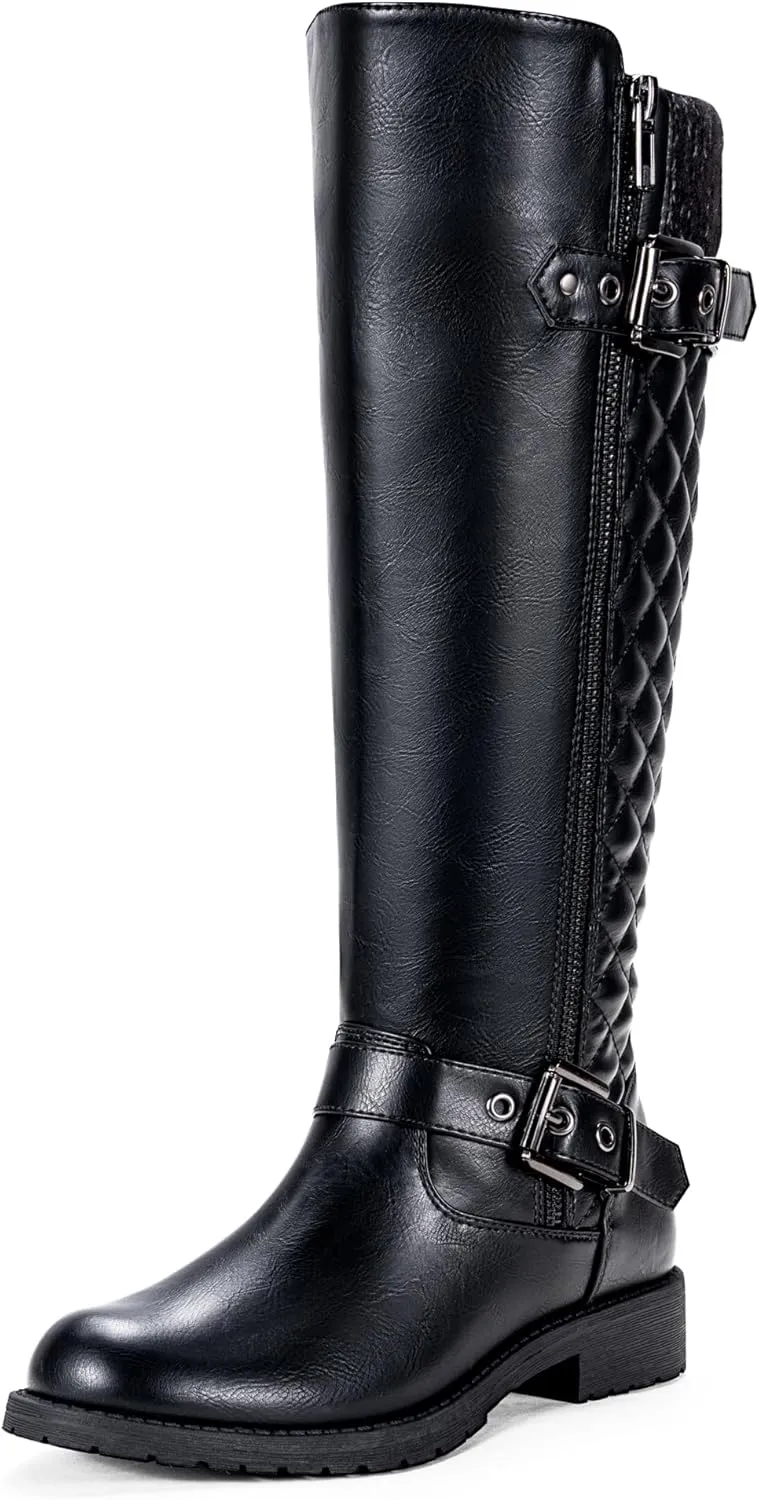 Jeossy Women's Knee High Riding Tall Boots, Comfortable with Metal Buckle and Zipper Boots with Wide Calf