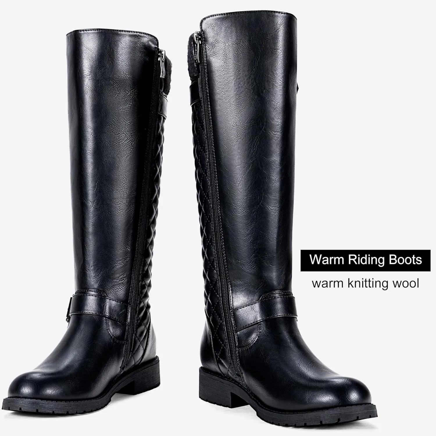 Jeossy Women's Knee High Riding Tall Boots, Comfortable with Metal Buckle and Zipper Boots with Wide Calf