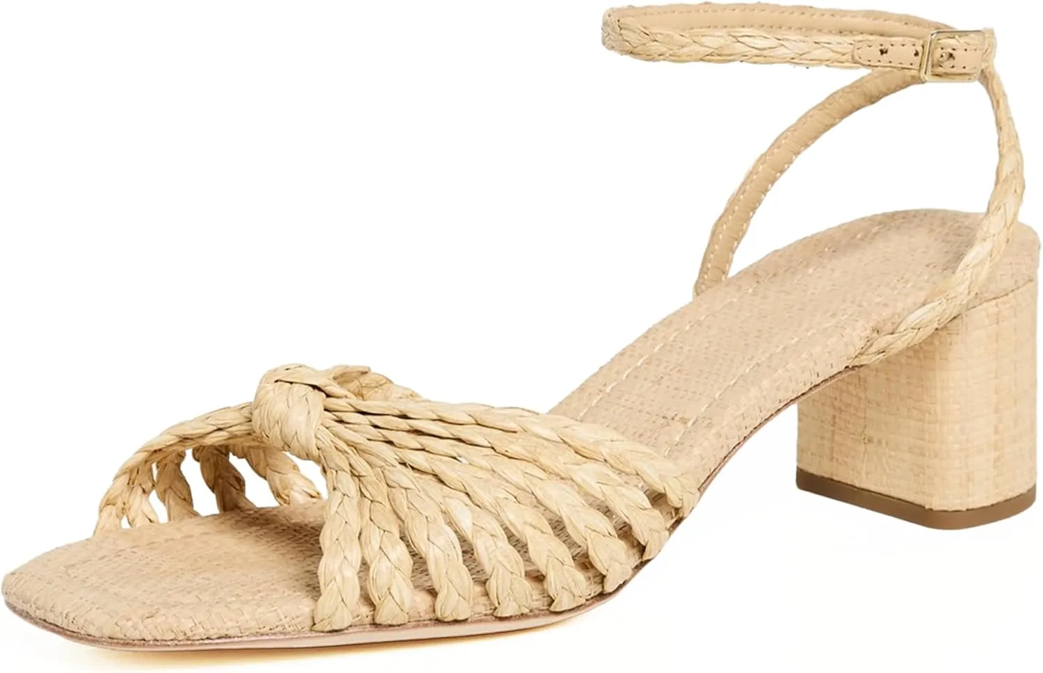JORISTIMO Women's Bow Knot Heeled Sandals Raffia Espadrilles Open Square Toe Block Slingback Adjustable Ankle Strap Chunky Heels