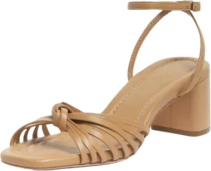 JORISTIMO Women's Bow Knot Heeled Sandals Raffia Espadrilles Open Square Toe Block Slingback Adjustable Ankle Strap Chunky Heels