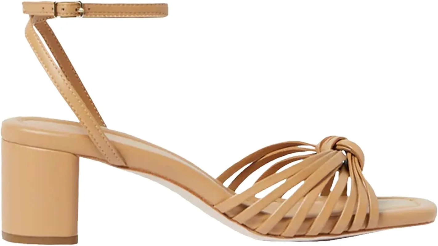 JORISTIMO Women's Bow Knot Heeled Sandals Raffia Espadrilles Open Square Toe Block Slingback Adjustable Ankle Strap Chunky Heels