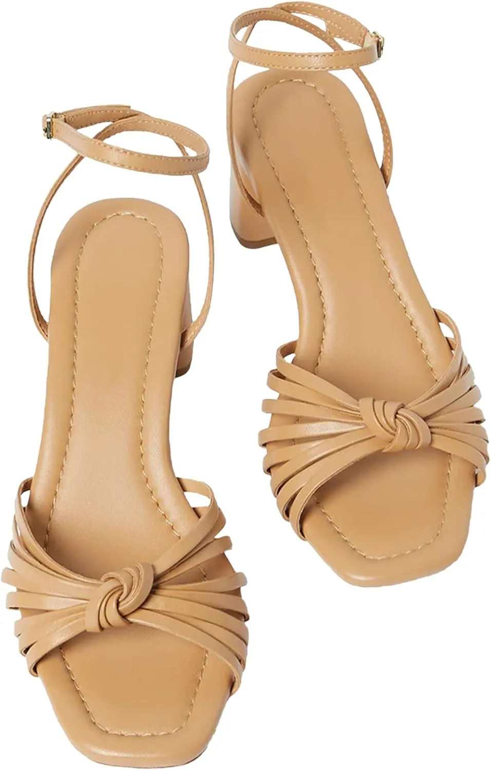 JORISTIMO Women's Bow Knot Heeled Sandals Raffia Espadrilles Open Square Toe Block Slingback Adjustable Ankle Strap Chunky Heels