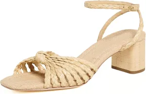 JORISTIMO Women's Bow Knot Heeled Sandals Raffia Espadrilles Open Square Toe Block Slingback Adjustable Ankle Strap Chunky Heels