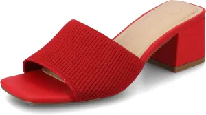 Journee Collection Womens Shilin Stretch Knit Dress Sandals Cushioned Slip On Block Heel Open Square Toe Spring Summer