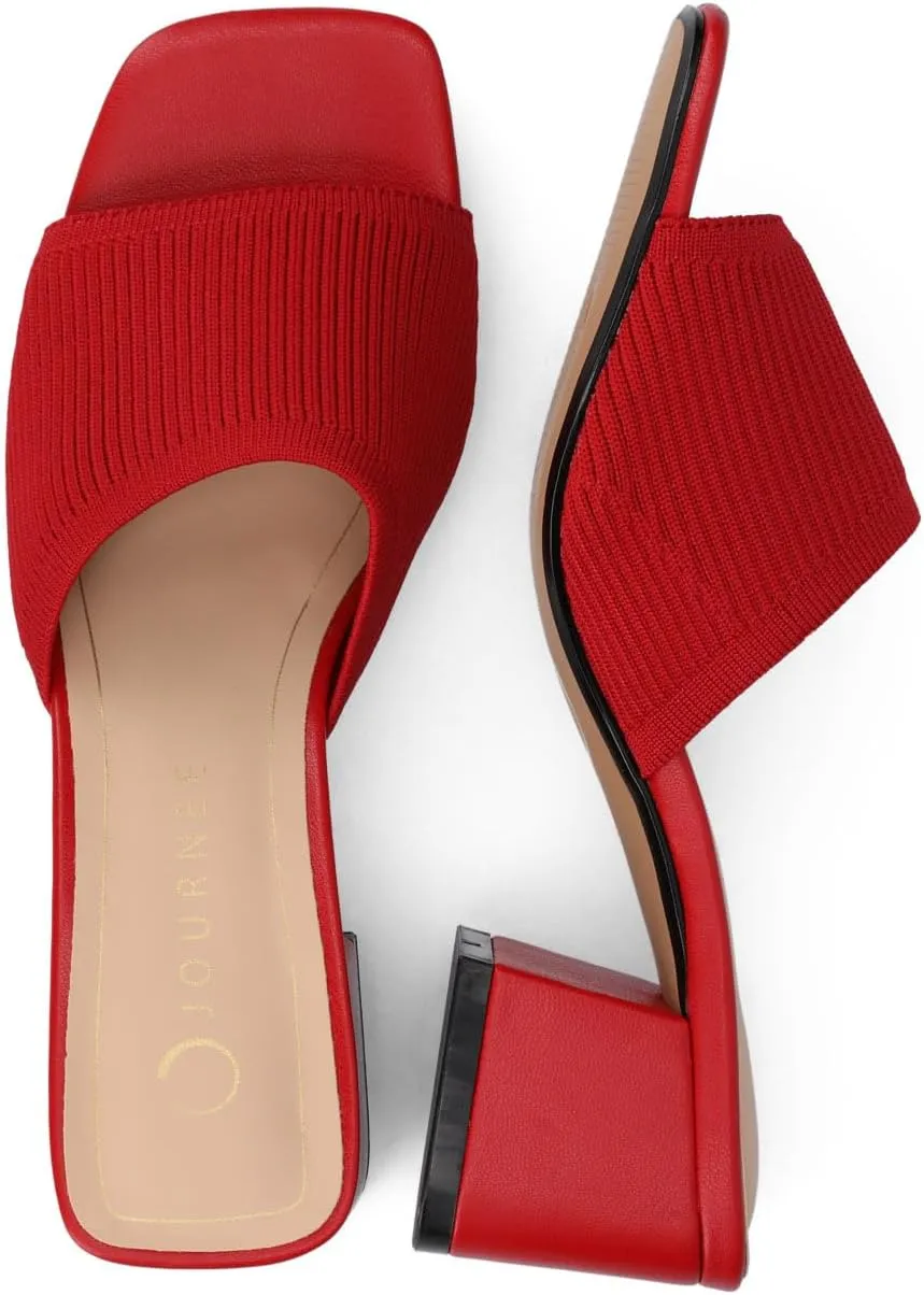 Journee Collection Womens Shilin Stretch Knit Dress Sandals Cushioned Slip On Block Heel Open Square Toe Spring Summer