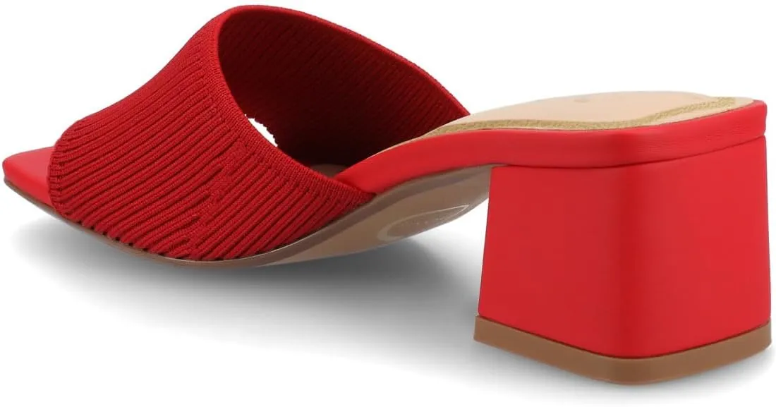Journee Collection Womens Shilin Stretch Knit Dress Sandals Cushioned Slip On Block Heel Open Square Toe Spring Summer