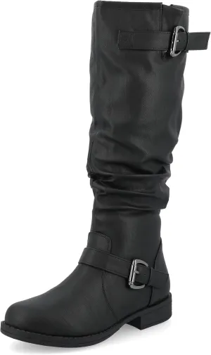 Journee Collection Women's Stormy Wide Calf Stacked Heel Riding Boots - Black - Size 8