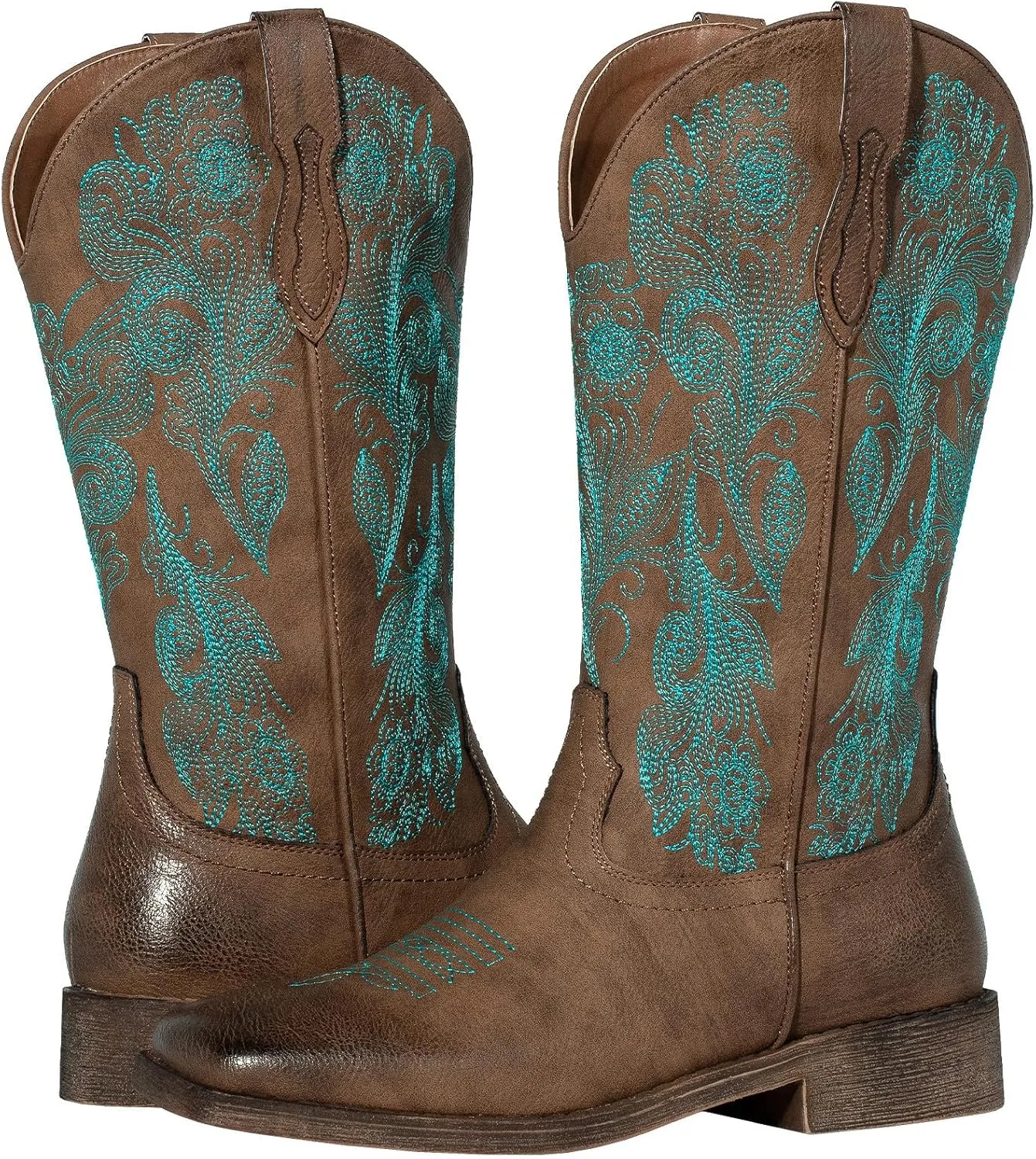 J's.o.l.e Ladies Floral Cowboy Boots for Women Square Toe Cowgirl Boots Fashion Western Boots